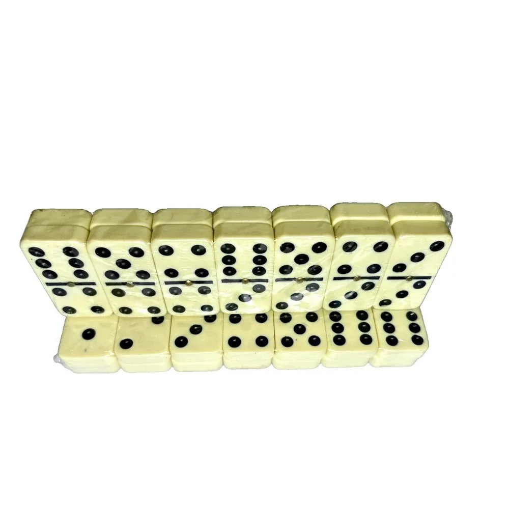 Vintage Panama Miraflores Locks Wood Carved Box Double Six Dominoes Set Spinner